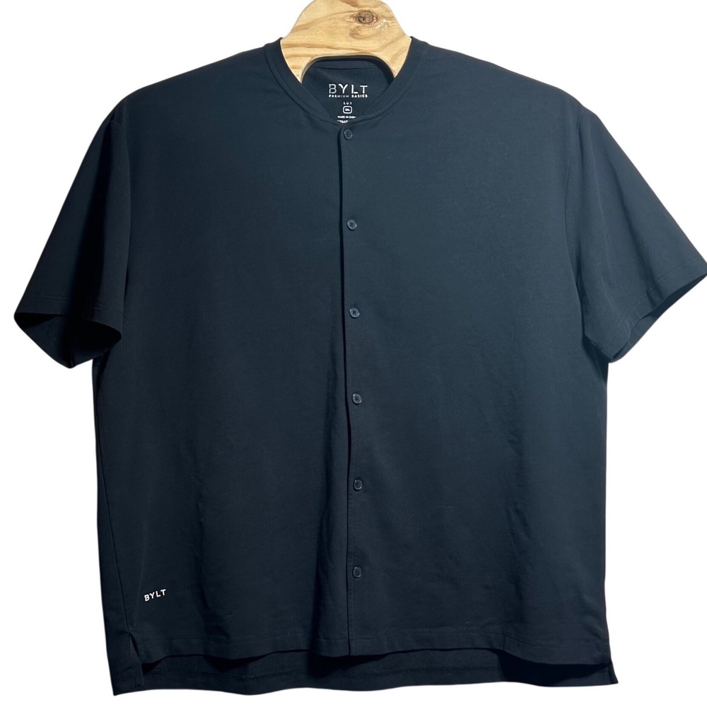BYLT Premium Basics Lux Mens 3XL Black Button Down Baseball Shirt